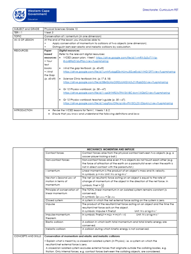 Physical Sciences Grade 12 Term 1 Week 3 - 2021 | PDF | Collision ...