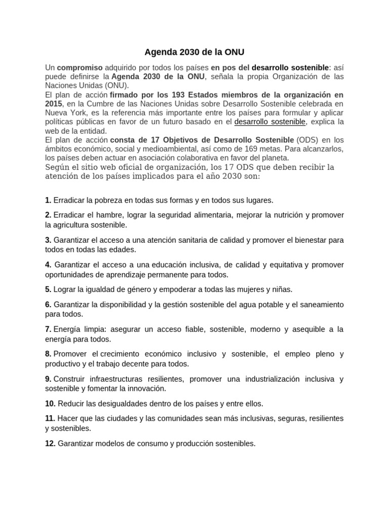 Agenda 2030 de La ONU | PDF | Sustentabilidad | Desarrollo sostenible