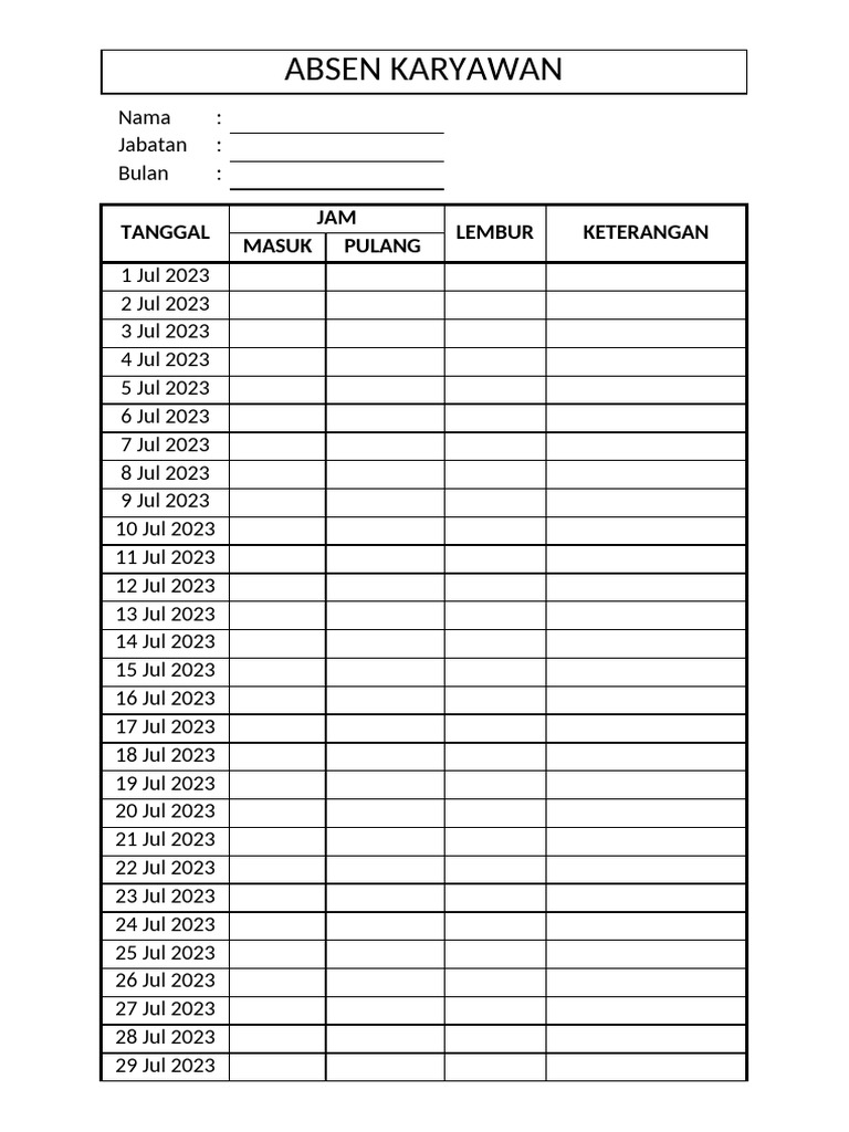 Laporan Absensi Karyawan Bulanan | PDF