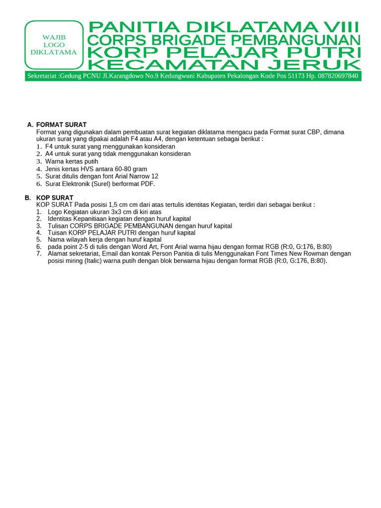 FORMAT KOP SURAT PANITIA DIKLATAMA | PDF