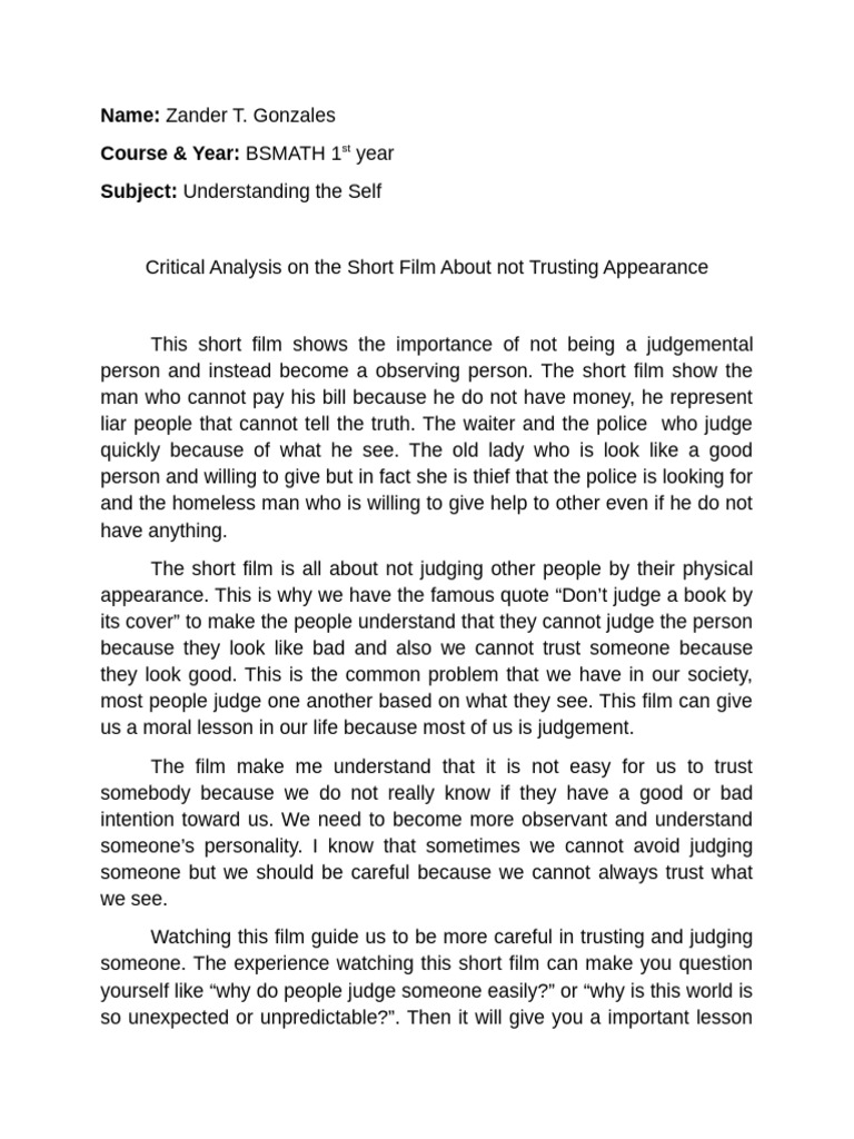 Don't Judge by Appearances Film Analysis | PDF