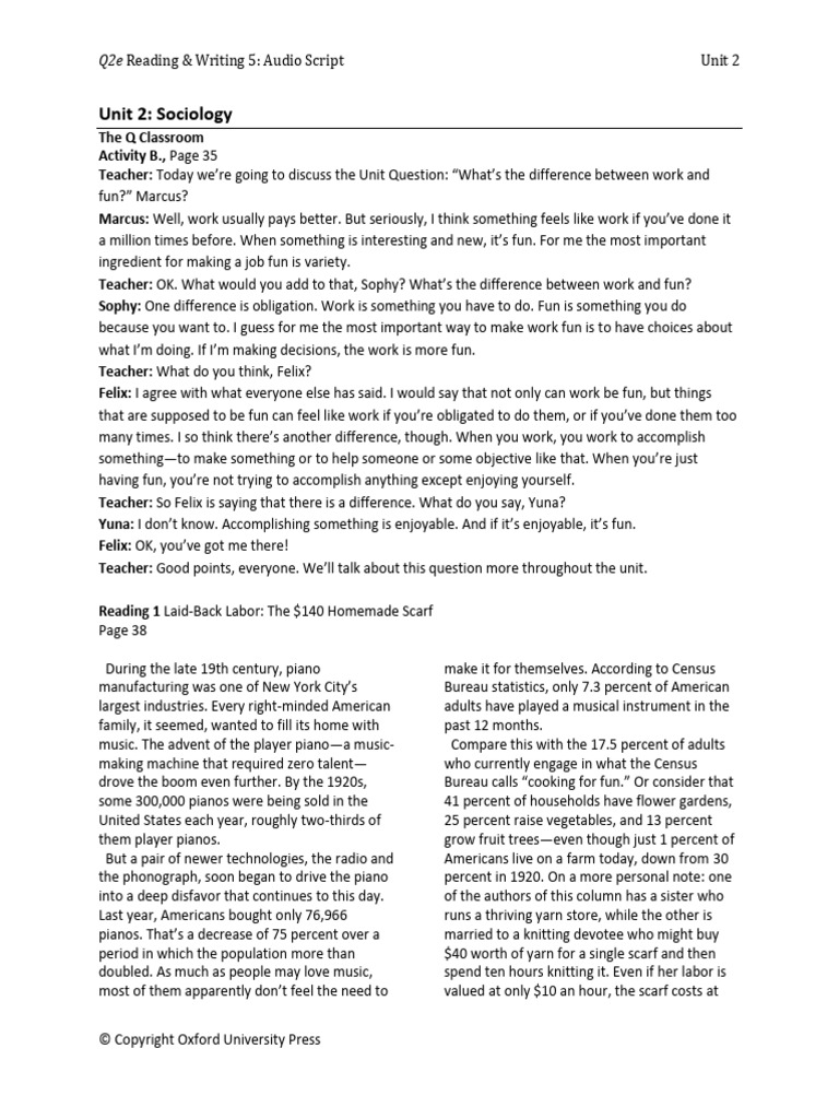 AudioScript Unit 2 - Sociology | PDF | Taekwondo | Leisure