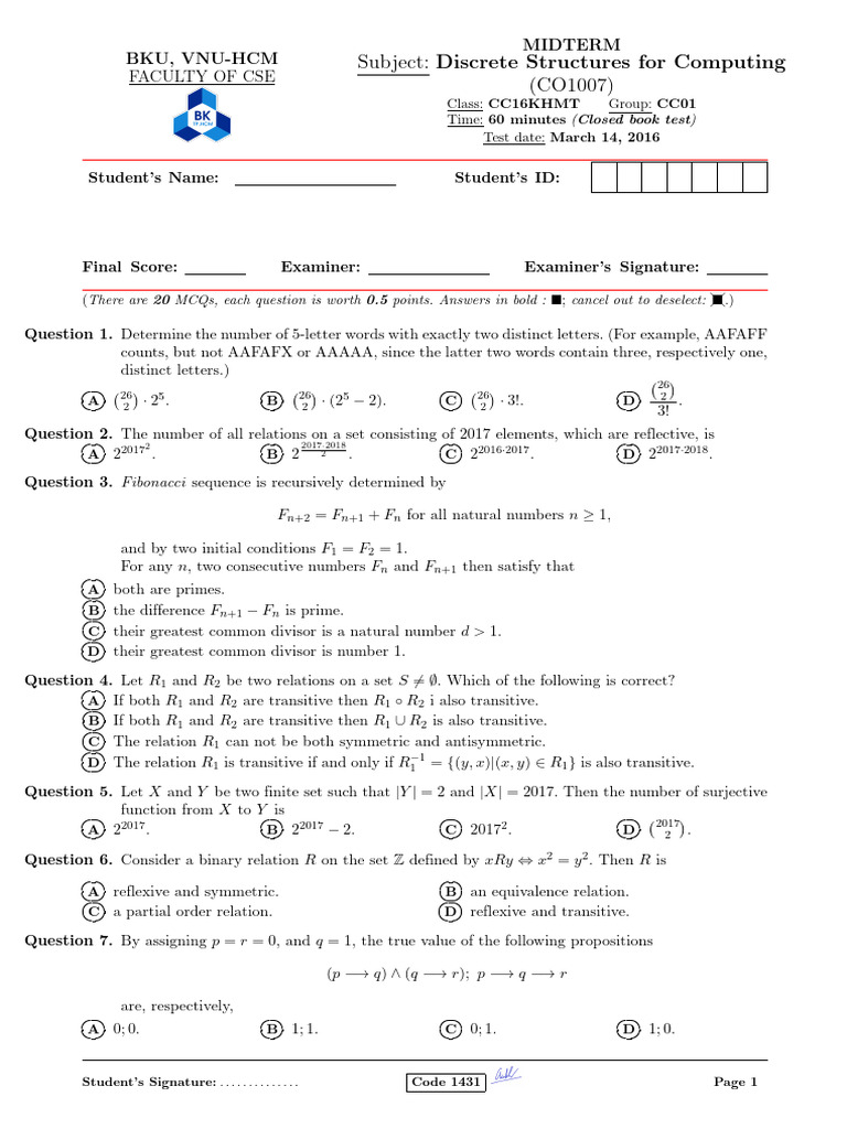 Old Midterm 3 Key | PDF | Mathematics | Mathematical Logic