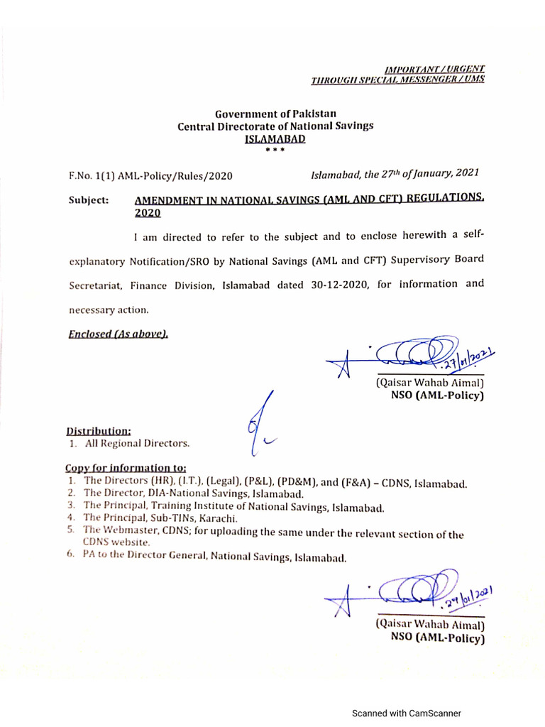 Ammendment in NS AML CFT Regulations 27-01-2021 | PDF