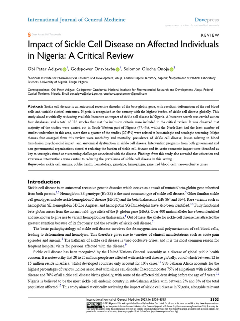 Sickle Cell Disease Impact in Nigeria | PDF | Diseases And Disorders ...
