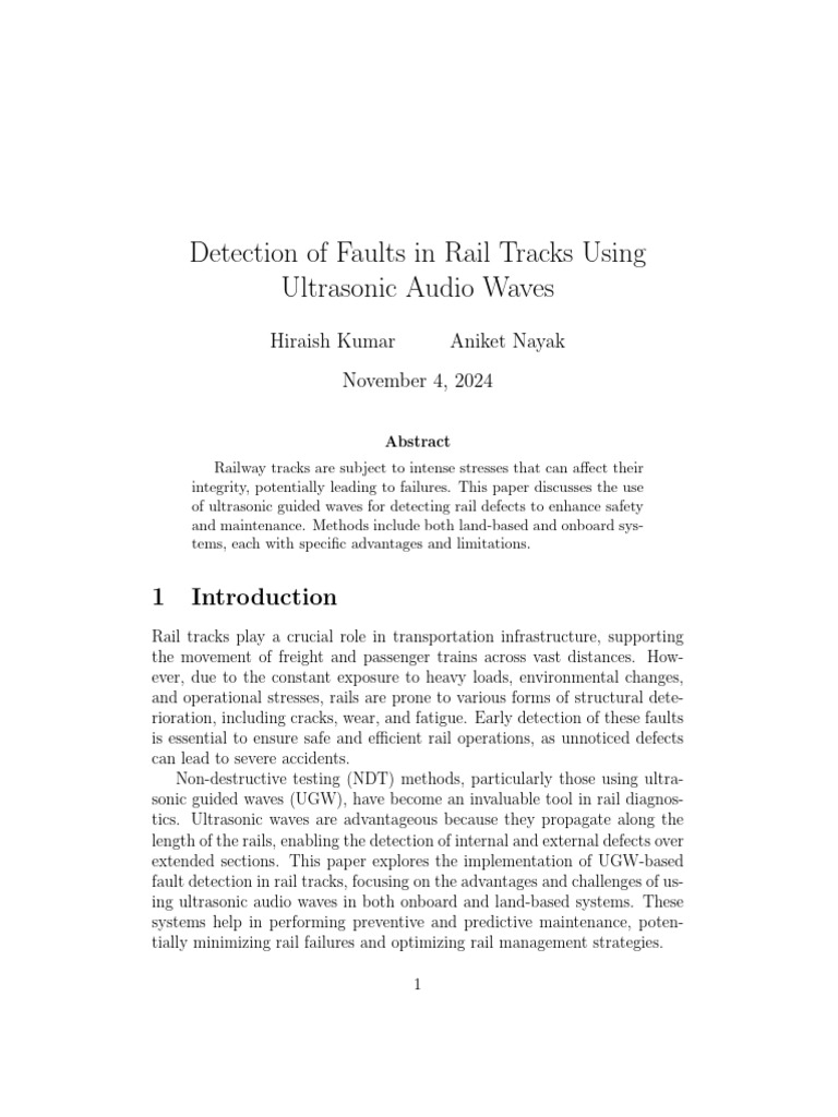 Detection of Faults in Rail Tracks Using Ultrasonic Audio Waves | PDF ...