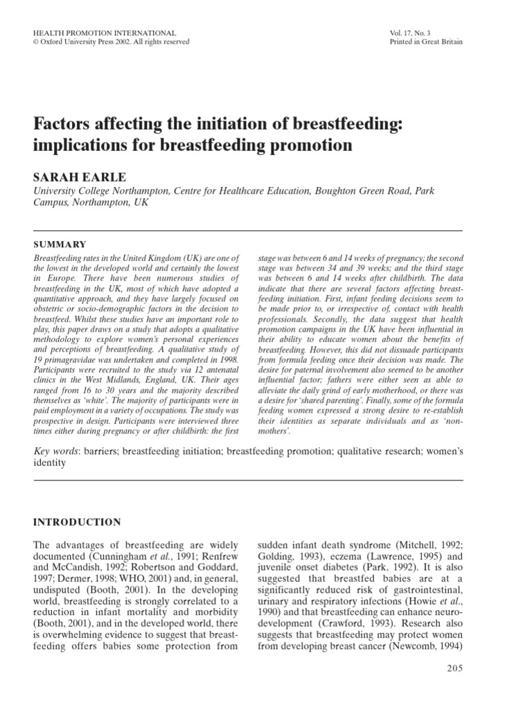 Earle-Factors Affecting The Initiation of Breastfeeding | PDF ...