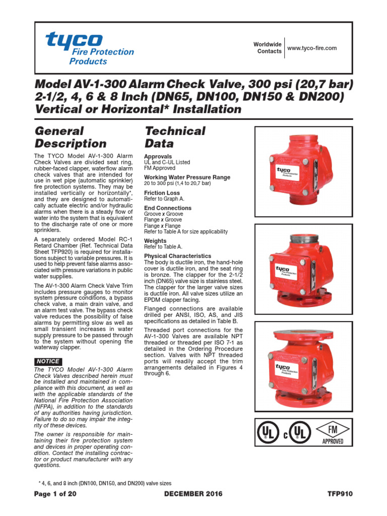TYCO AV-1-300 Alarm Check Valve Guide | PDF | Valve | Fire Sprinkler System
