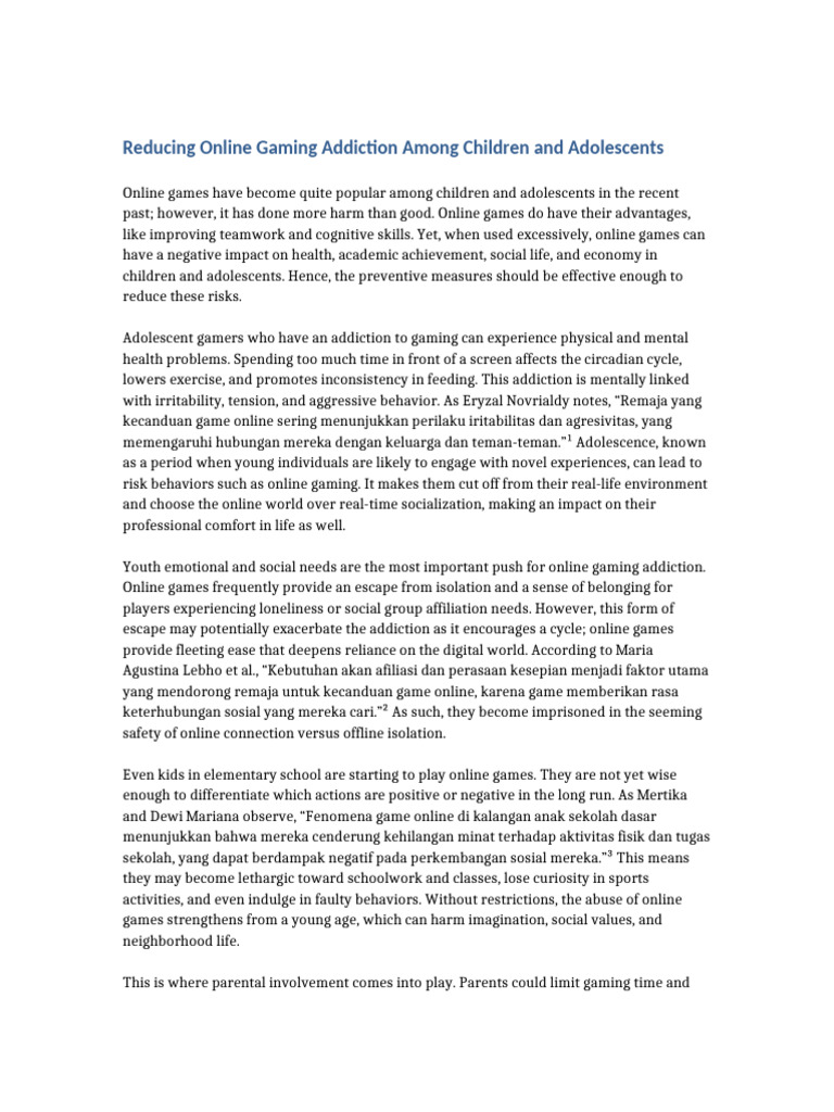 Combatting Youth Gaming Addiction PDF Adolescence Loneliness 1