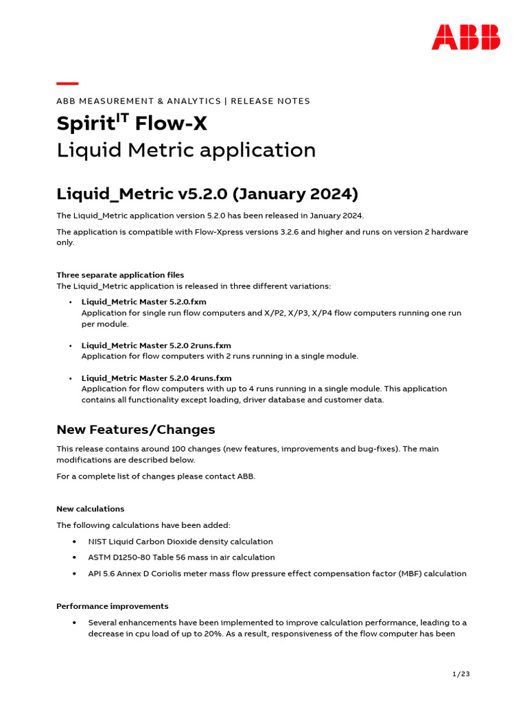 Liquid Metric Release Notes RN FlowX LM-En G | PDF | Calibration | Density