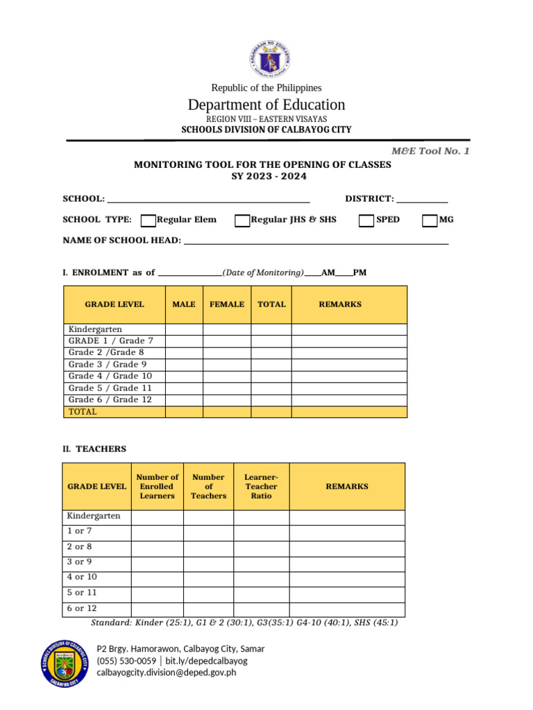 CID_KRA1_Output3_M&E Tools_Basic Education | PDF | Educational ...