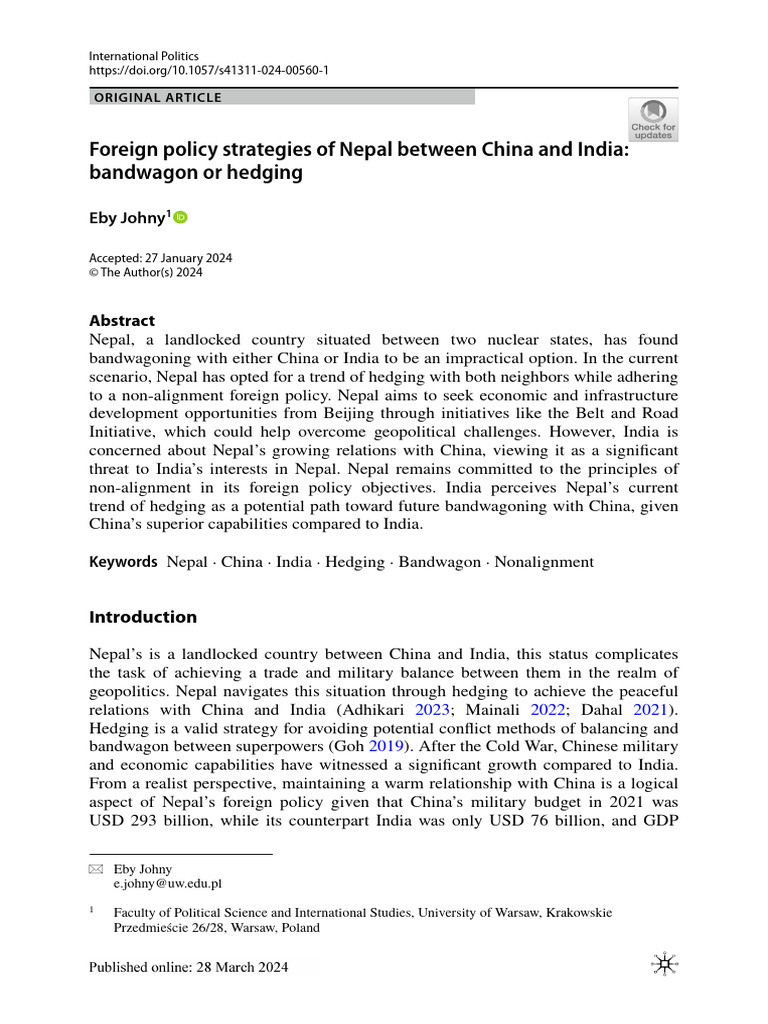 Nepal's Foreign Policy: Hedging China & India | PDF | China | World ...