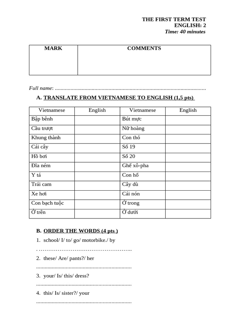 First Term English Test Overview | PDF
