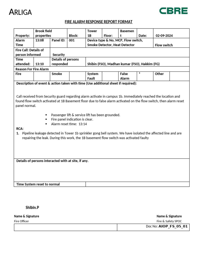 Fire Alarm Response Report - Tower 1B | PDF