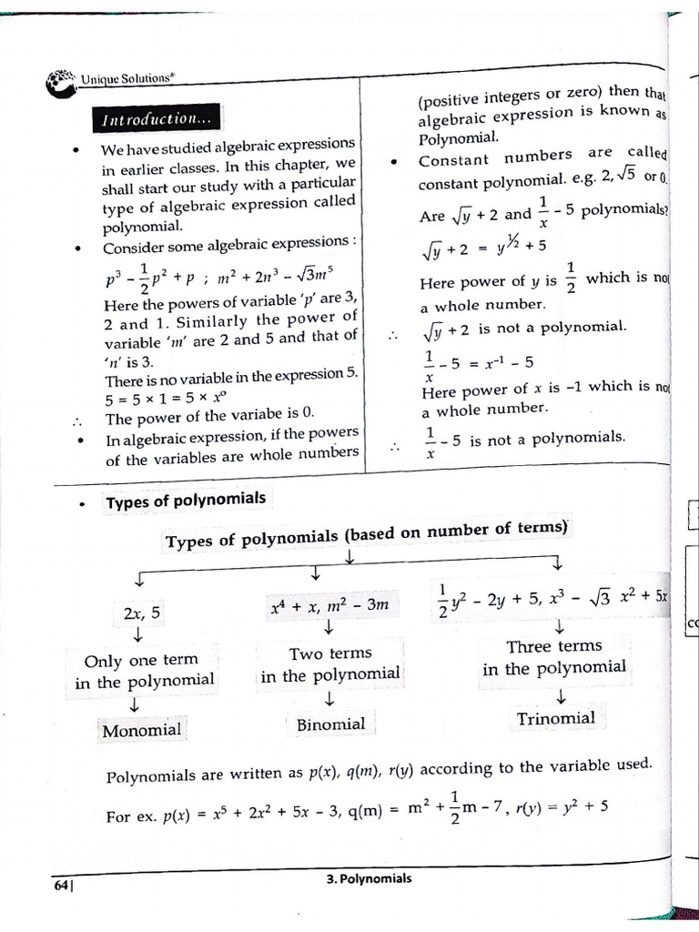 9 TH Algebra Unique Chapter 3 | PDF