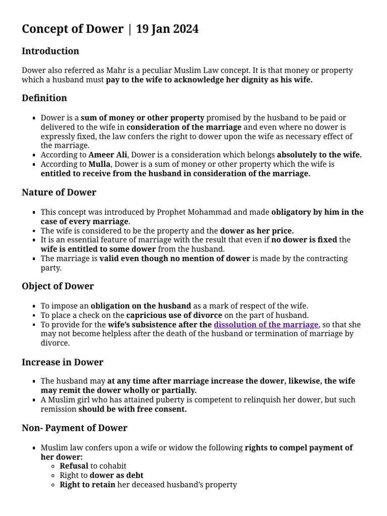 Understanding Dower in Muslim Law | PDF