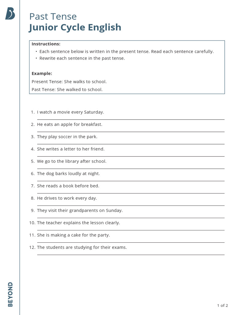Past Tense Junior Cycle Activity | PDF