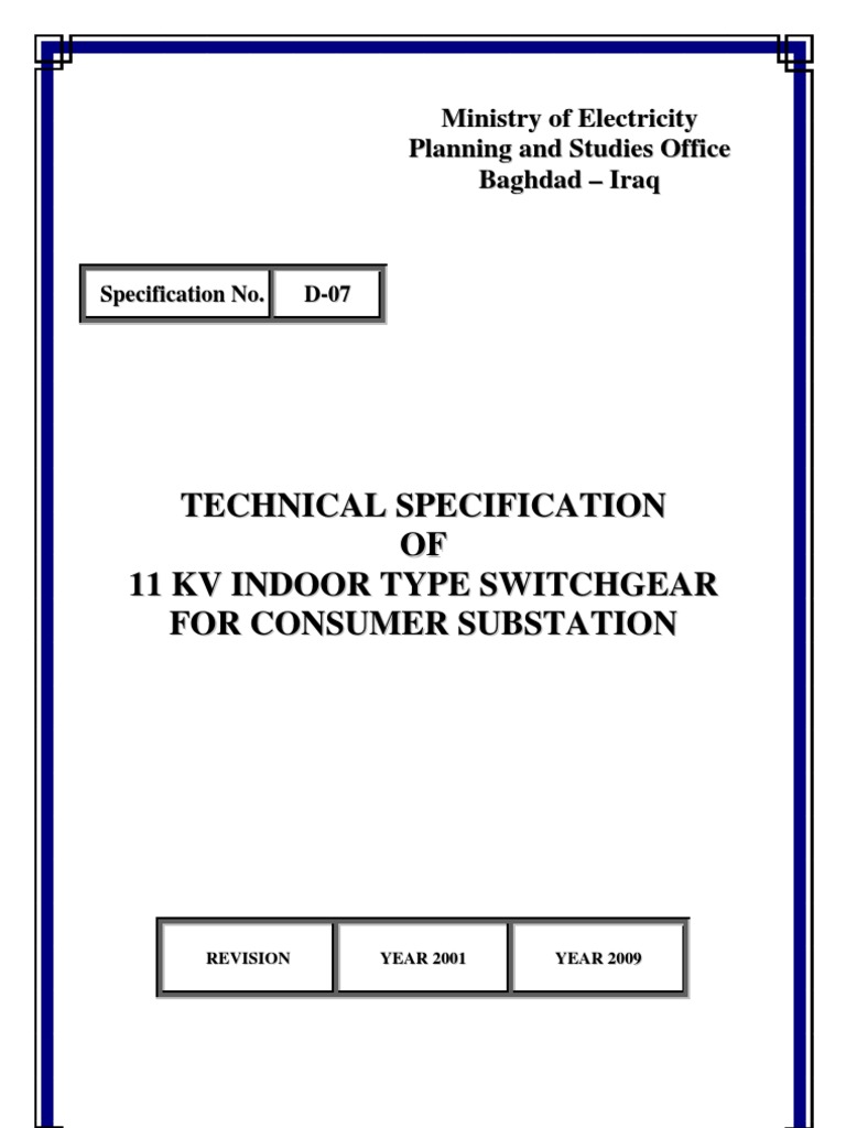11kV Indoor Switchgear Specifications | PDF | Fuse (Electrical ...