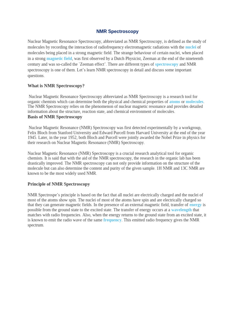 NMR and ESR spectroscopy | PDF | Nuclear Magnetic Resonance | Electron ...