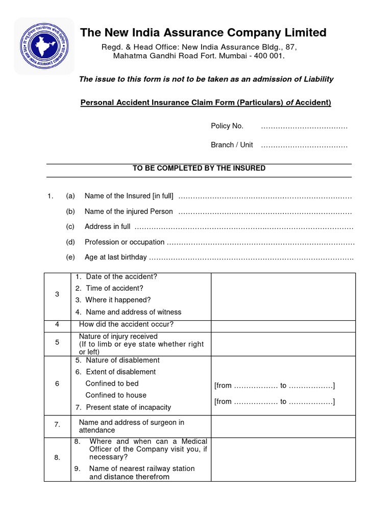 Personal Accident Claim Form Guide | PDF | Private Law | Justice