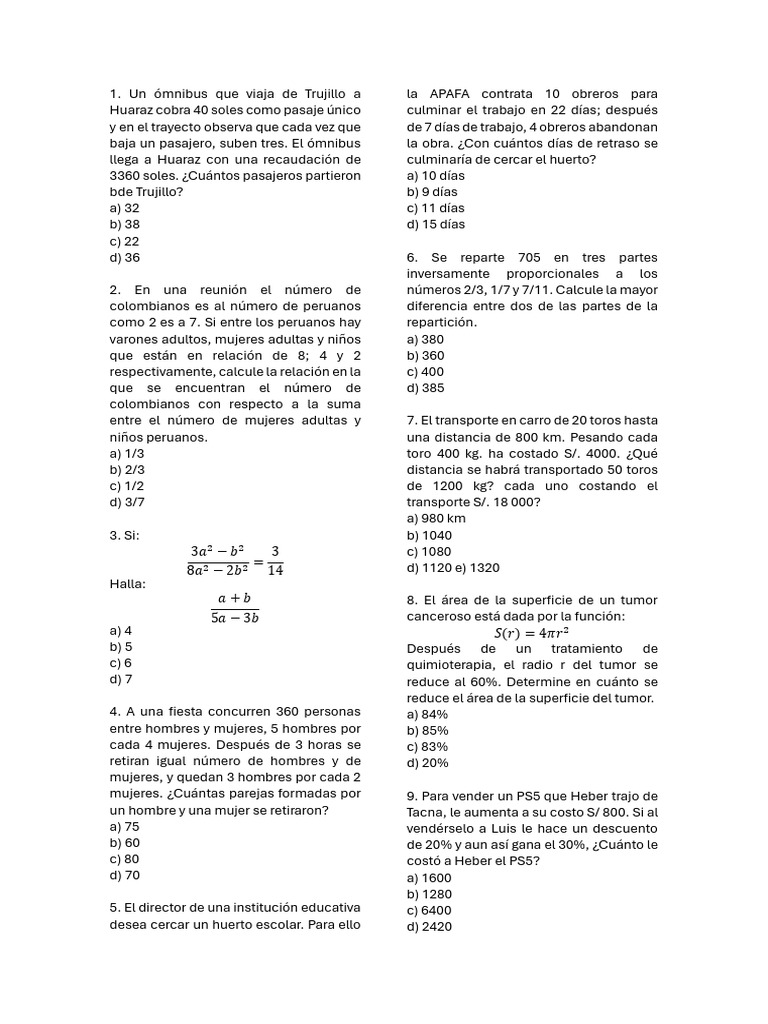 Problemas Matemáticos para Huerto 3a2 | PDF