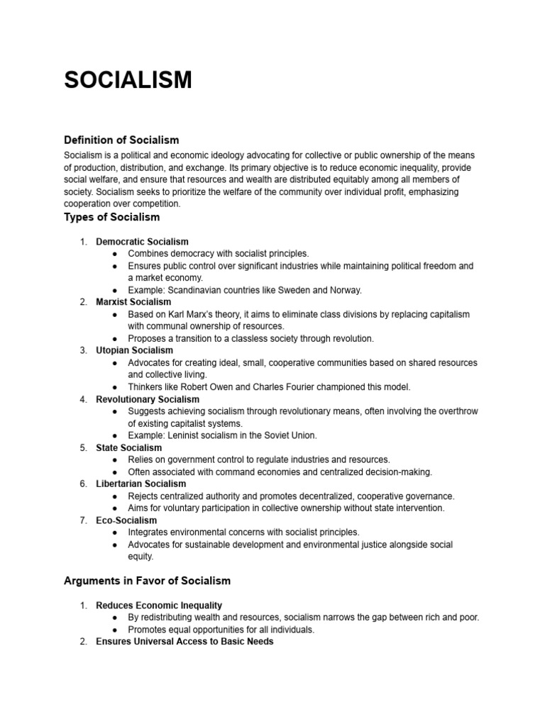 Understanding Socialism: Types and Impacts | PDF | Socialism | Social ...