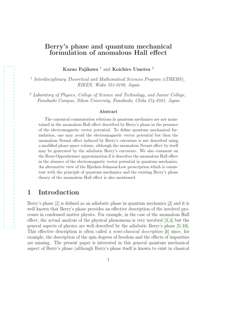 Berry's Phase in Anomalous Hall Effect | PDF | Gauge Theory | Quantum ...