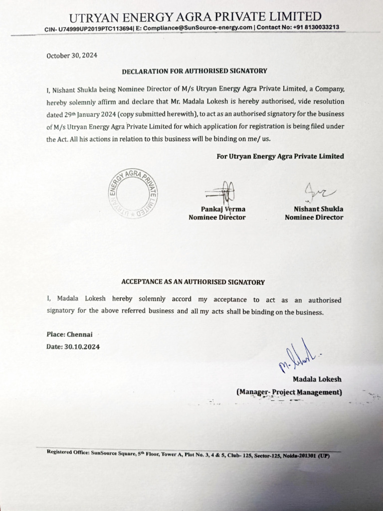 Authorised Signatory Letter | PDF