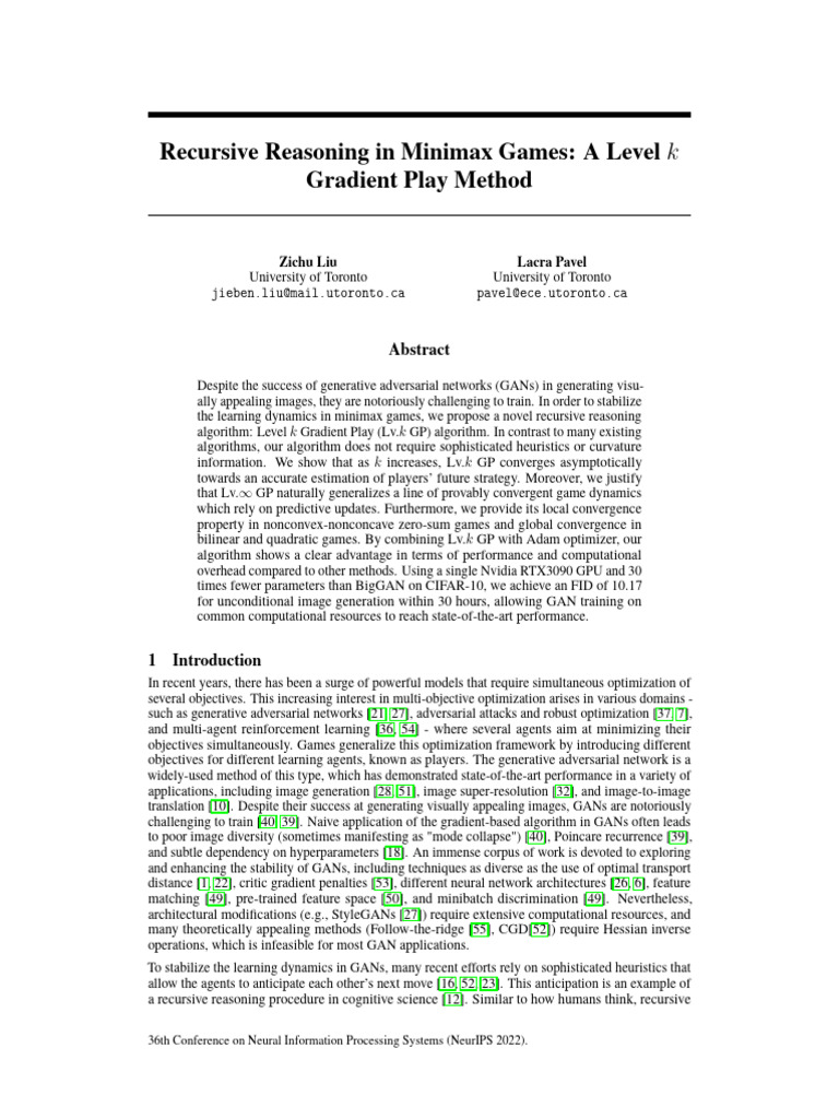 Neurips 2022 recursive reasoning in minimax games a level k gradient
