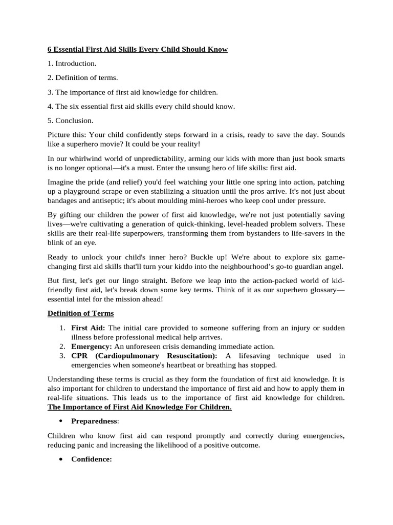 Essential First Aid Skills for Kids | PDF | First Aid | Safety