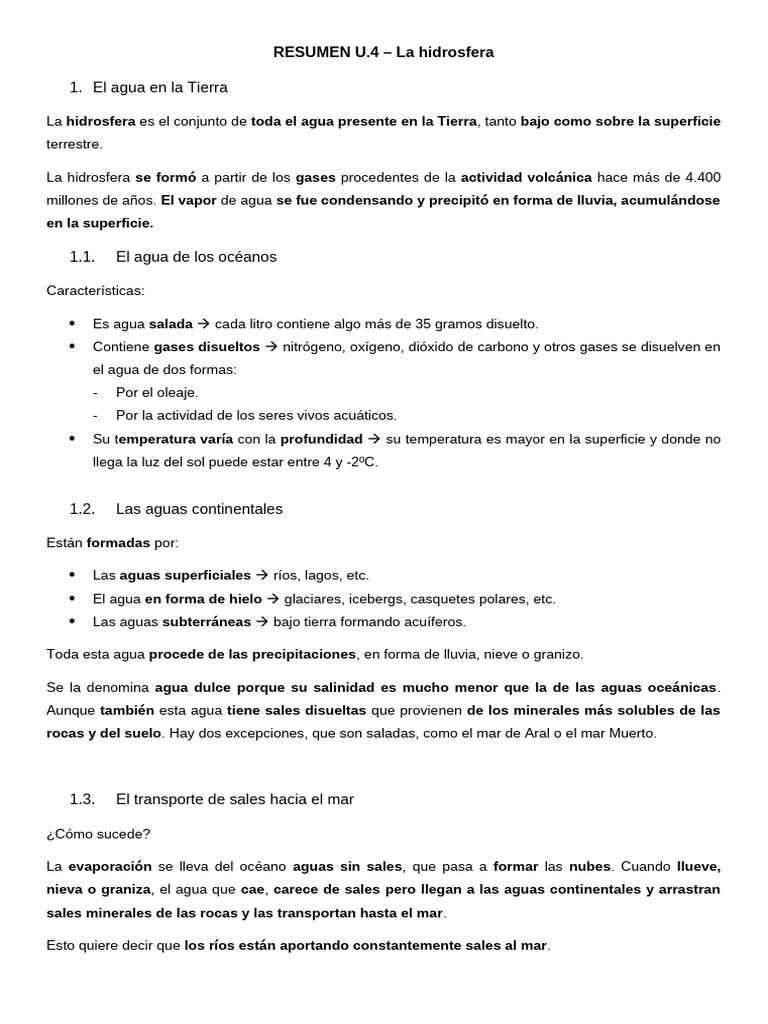 La Hidrosfera: Agua en la Tierra y Su Importancia | PDF | Agua | El ...