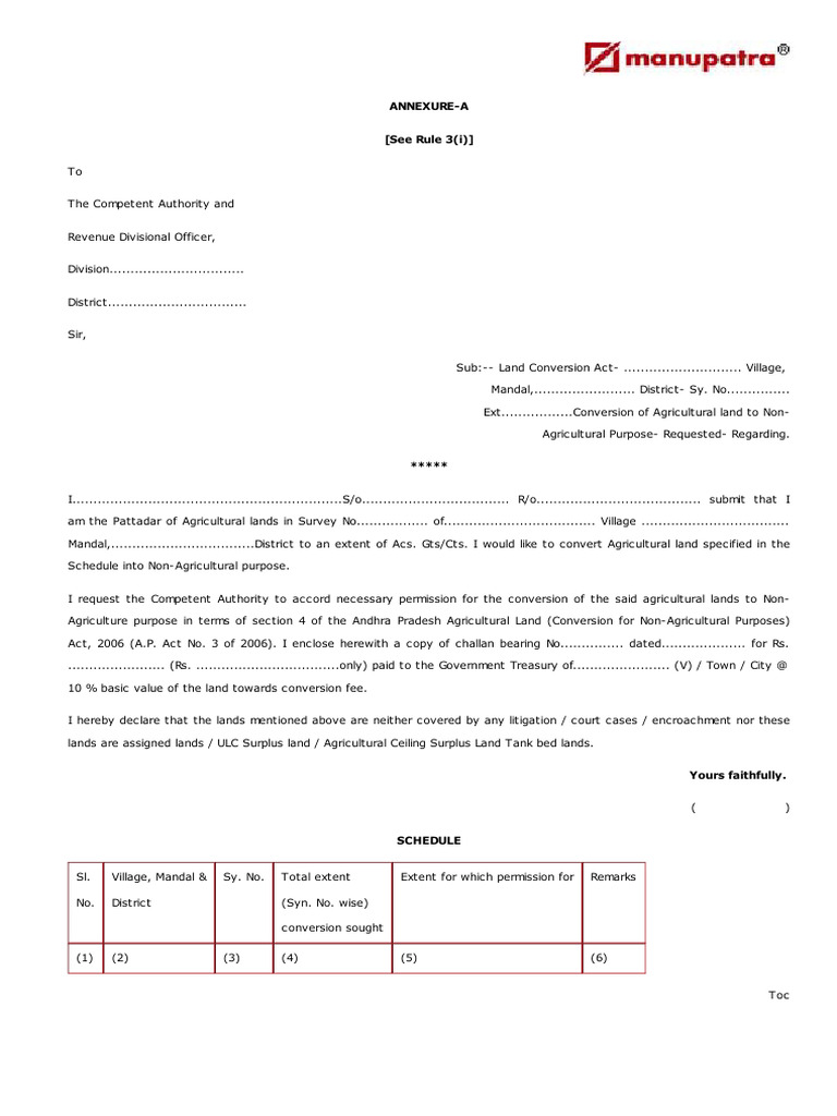 Land Conversion Application Format AP | PDF | Justice | Crime & Violence