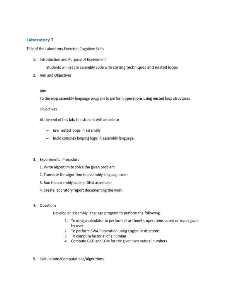 Assembly Language Cognitive Skills Lab | PDF