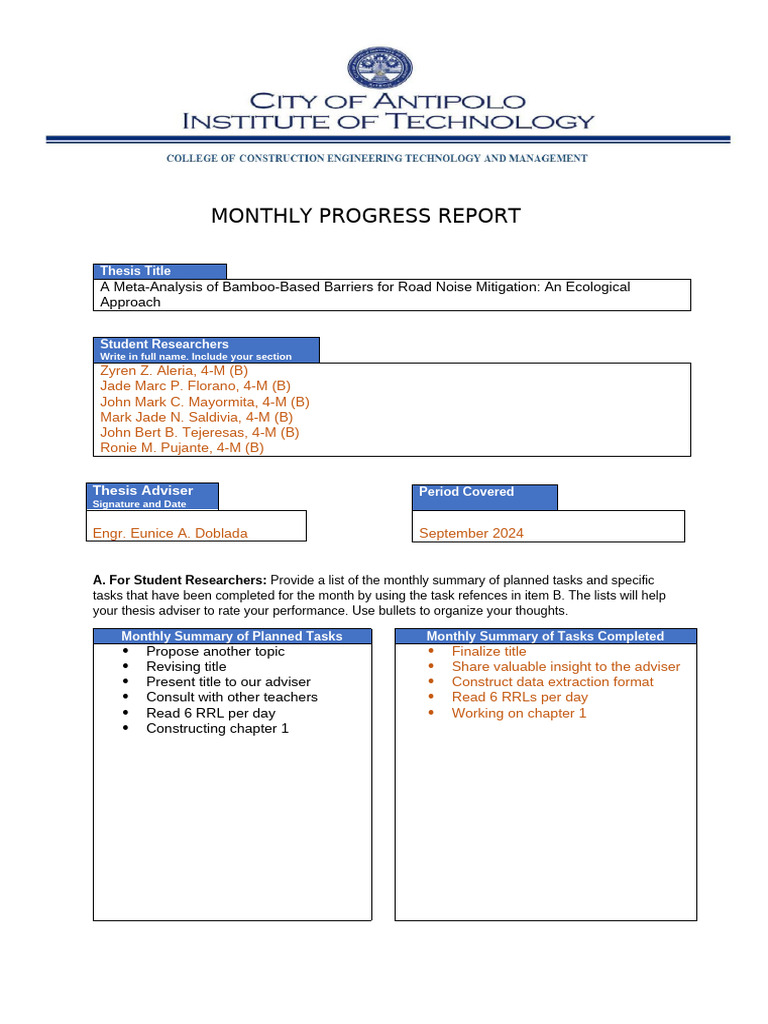 September 2024 Progress Report | PDF | Cognition