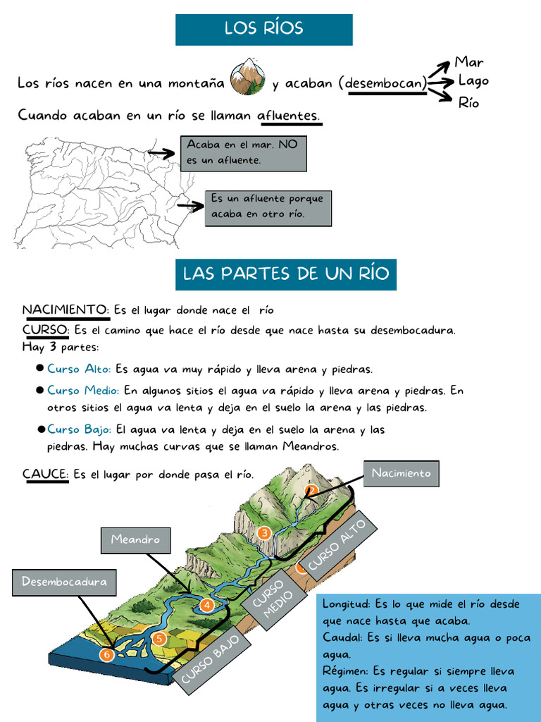 Partes y cursos de los ríos | PDF | Río | Accidentes geográficos fluviales