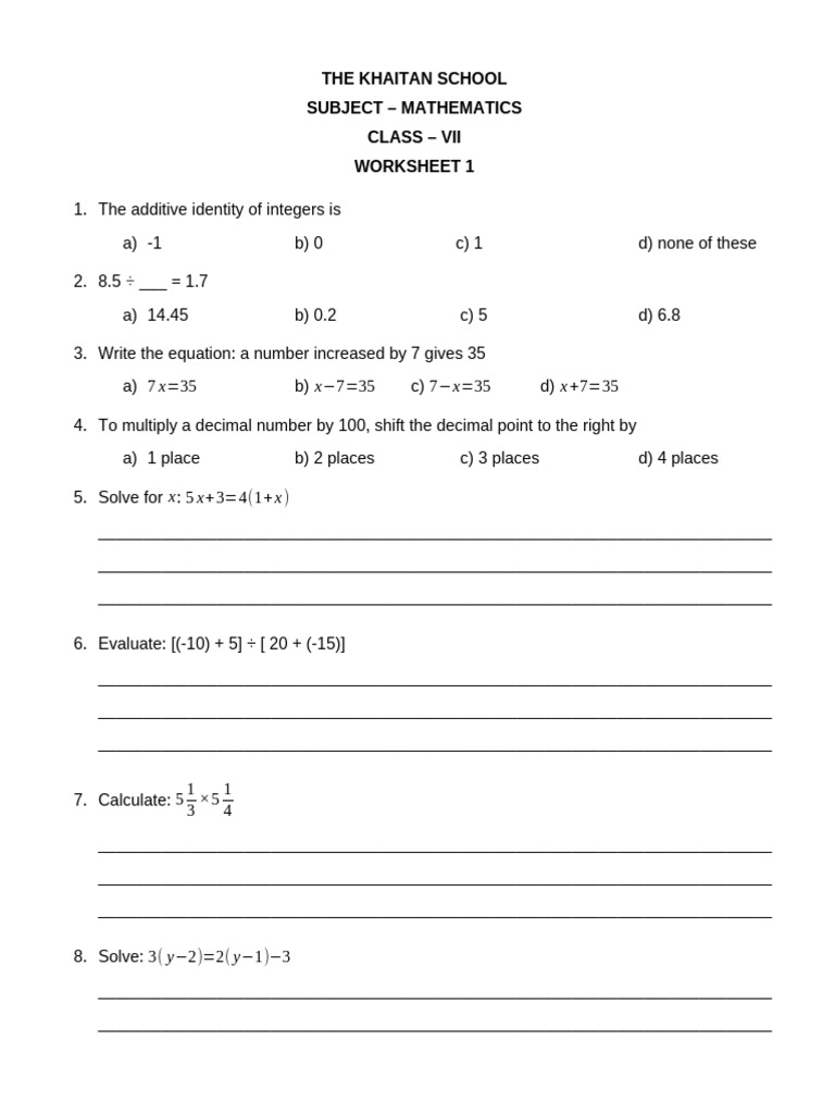 Class 7 Summer Vacation Works | PDF | Mathematical Concepts | Numbers
