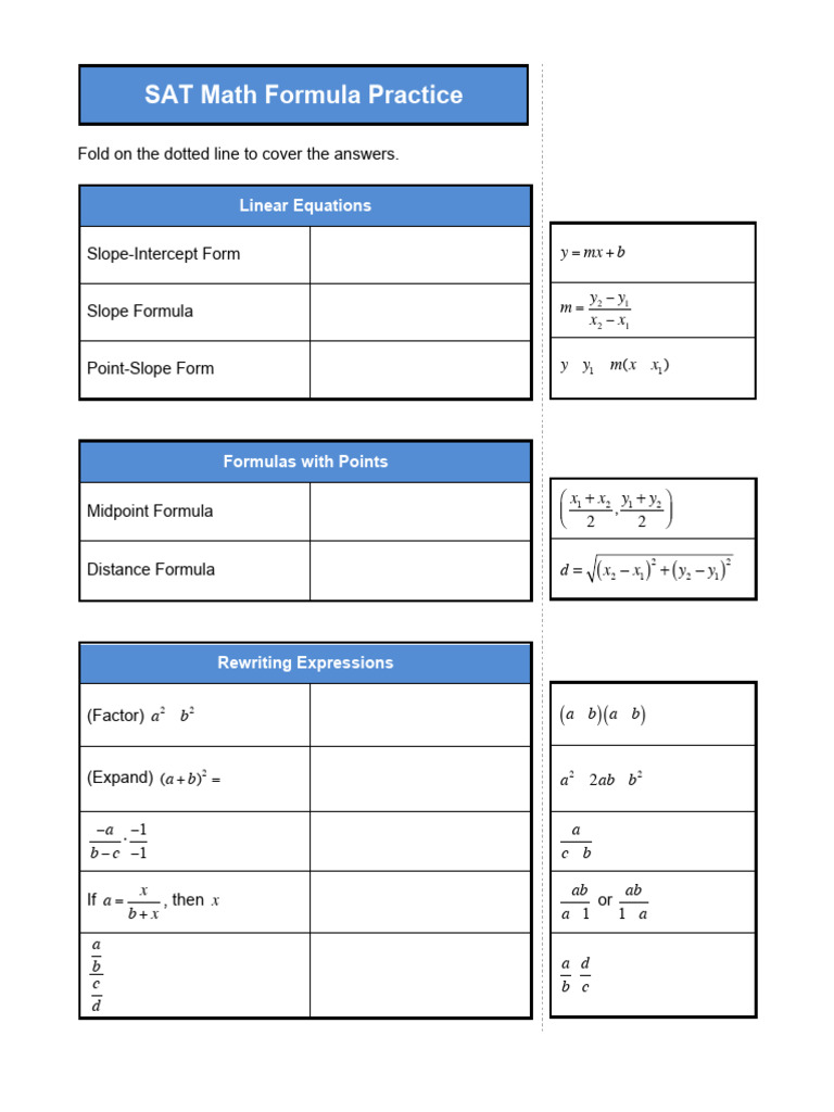 SAT Math Formulas Overview | PDF | Quadratic Equation | Mathematics