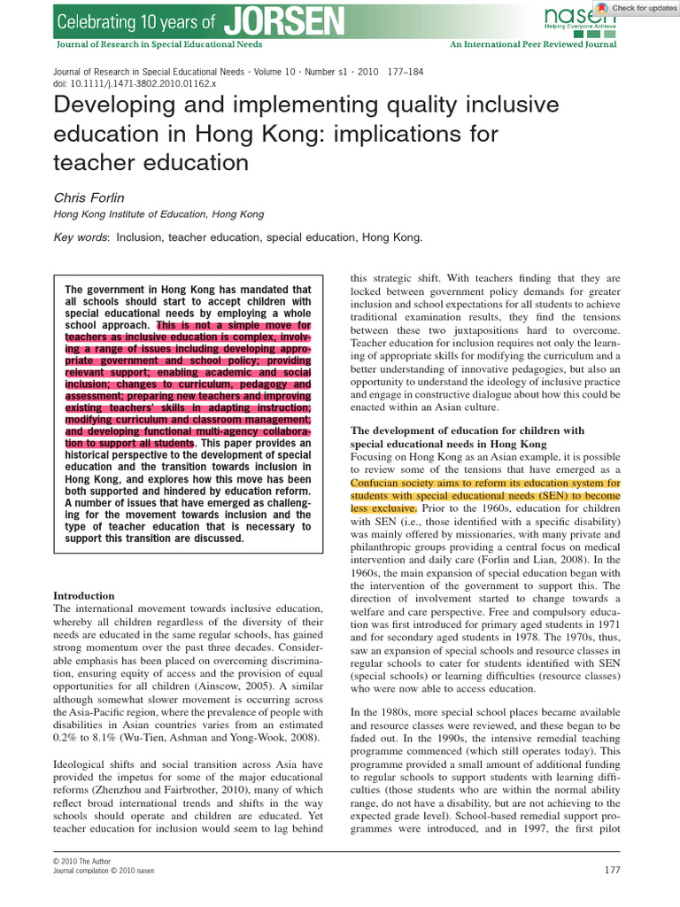 Research in Spec Educ Needs - 2010 - Forlin - Developing and ...