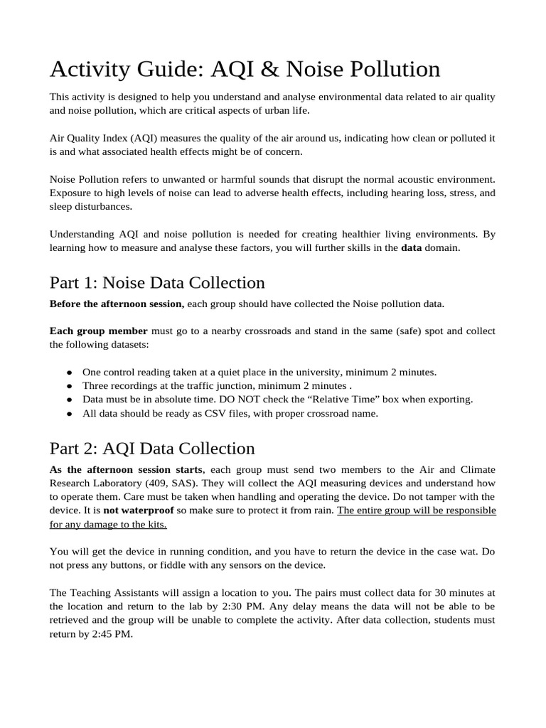 AQI and Noise Pollution Activity Guide | PDF | Noise | Decibel