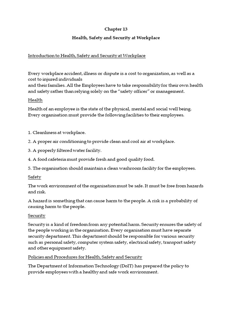 Maintain Healthy, Safe and Secure Working Environment - Notes | PDF ...