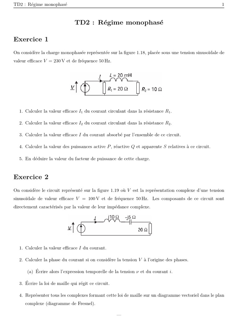 TD2 : Calculs en régime monophasé | PDF | Puissance (physique ...