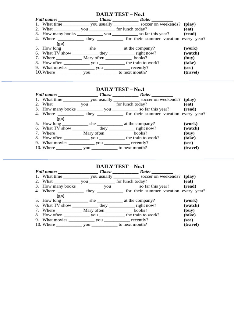 Daily Test 1 - Starter - Present Tenses | PDF