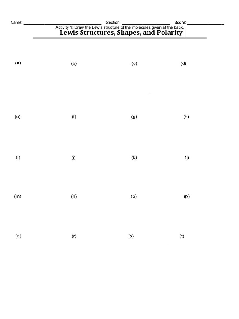 Lewis Structures Shapes and Polarity Activity - Page 1 | PDF