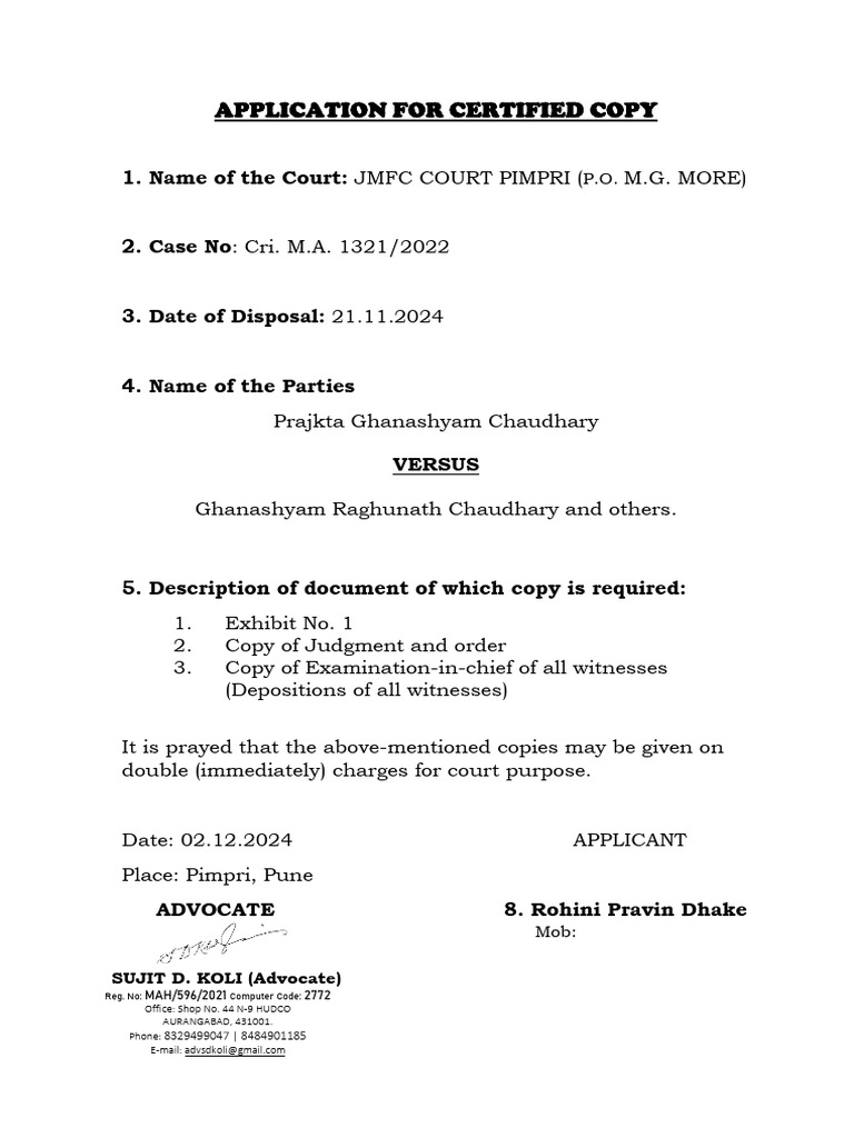 Application for Certified Court Copy | PDF
