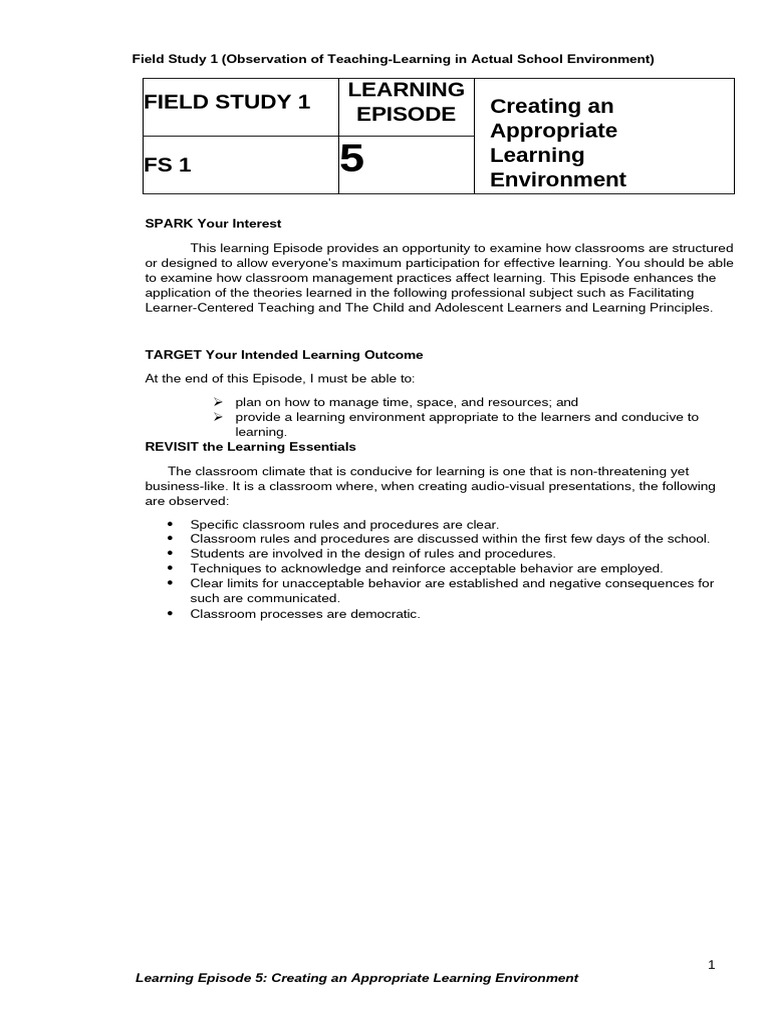Creating an Effective Learning Environment | PDF | Learning | Classroom ...