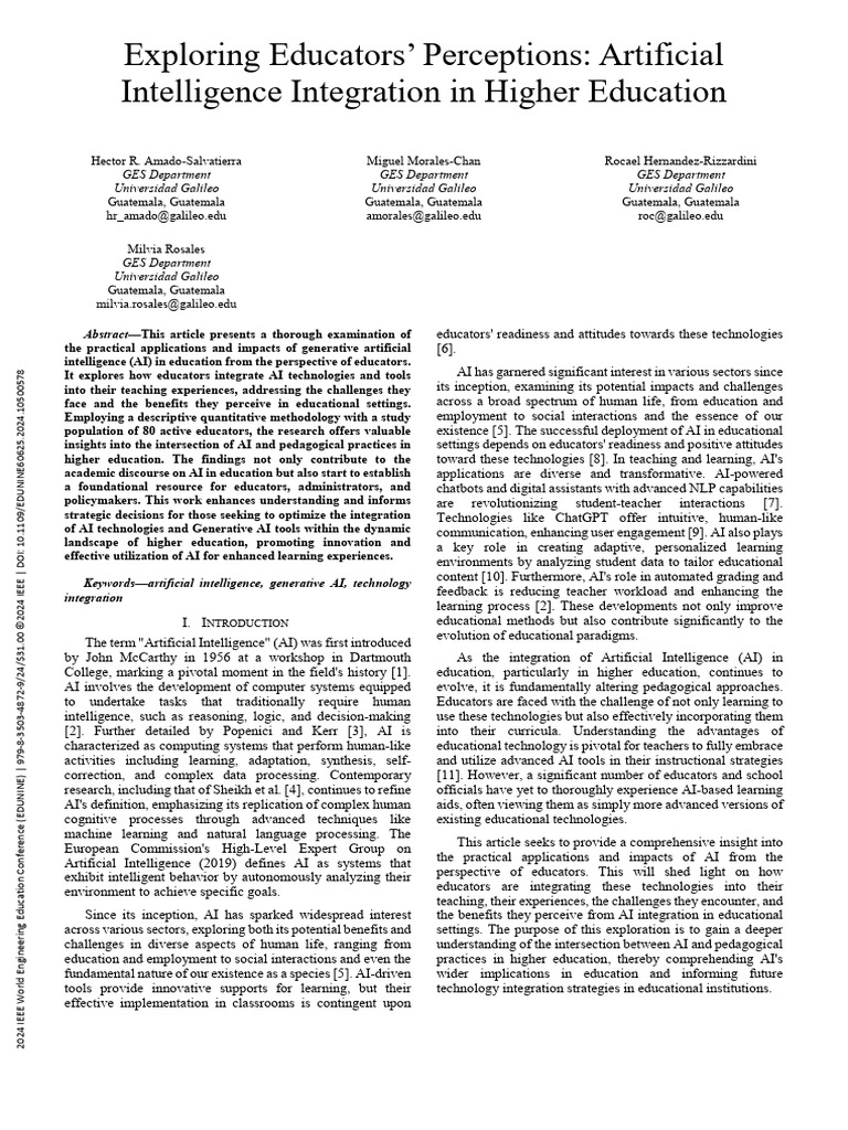 Exploring Educators Perceptions Artificial Intelligence Integration in ...