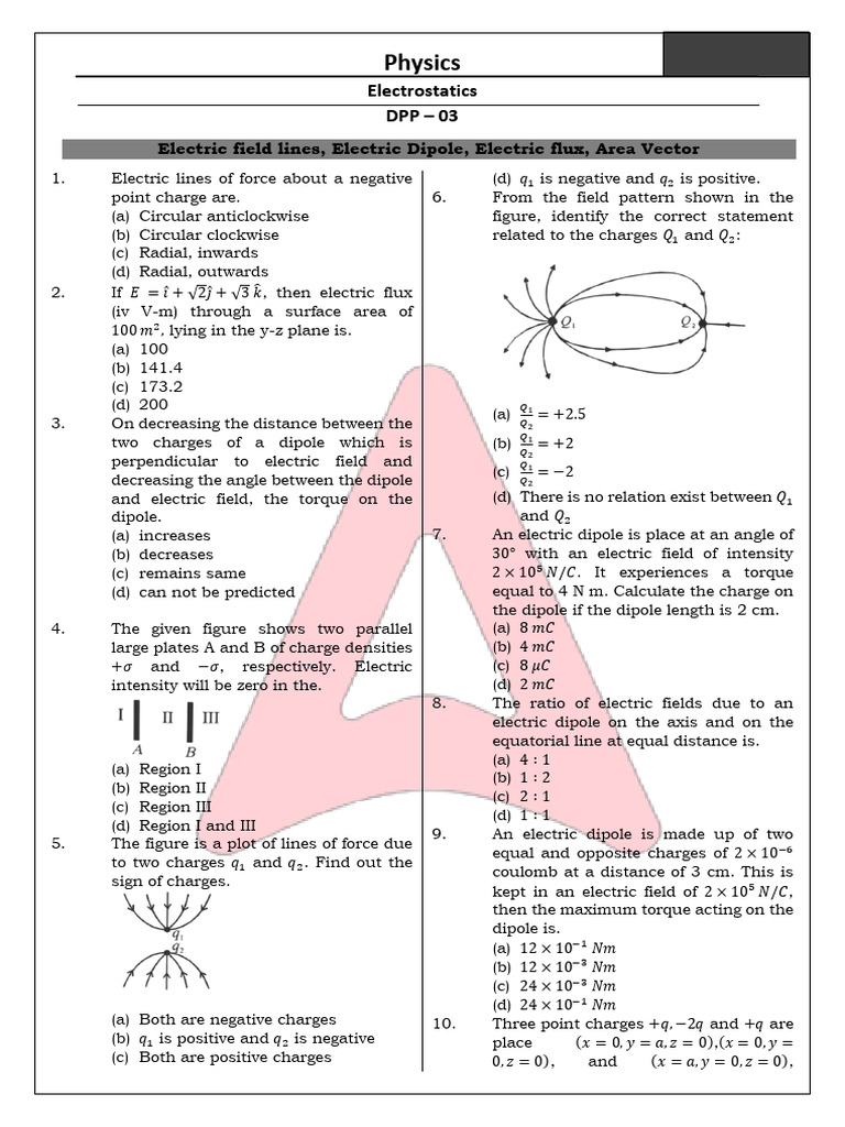Electrostatics DPP – Electric Fields | PDF | Electric Field | Dipole