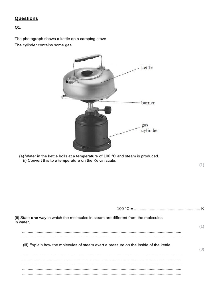 Gas laws exam questions | PDF | Gases | Pressure