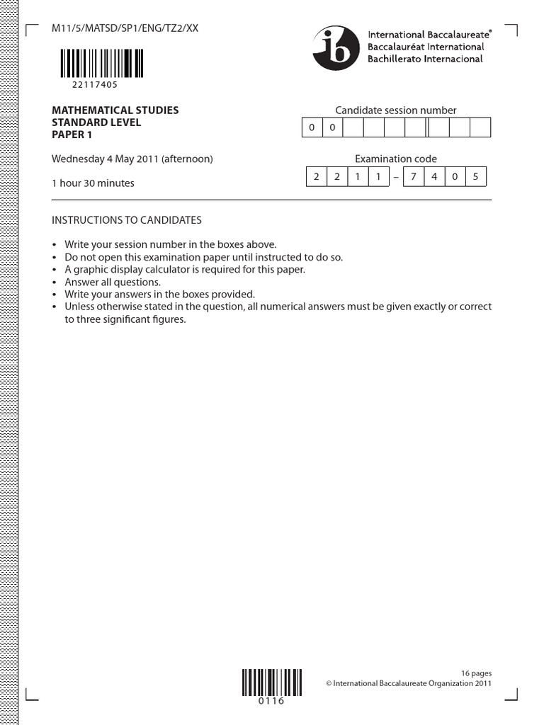 Mathematical Studies SL Paper 1 Answers | PDF | Mathematics
