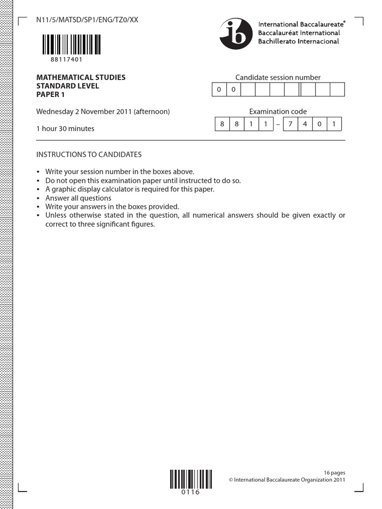 Mathematical Studies SL Paper 1 Answers | PDF | Mathematics ...